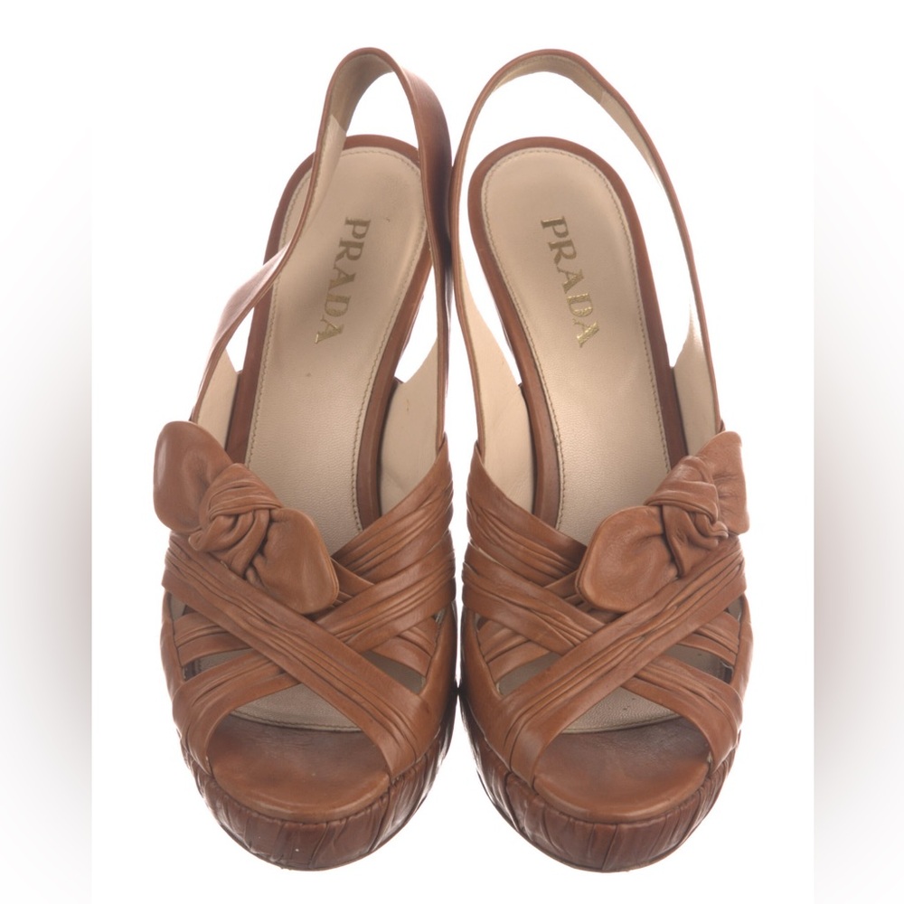 Prada Women's Tan Leather Slingback Heels